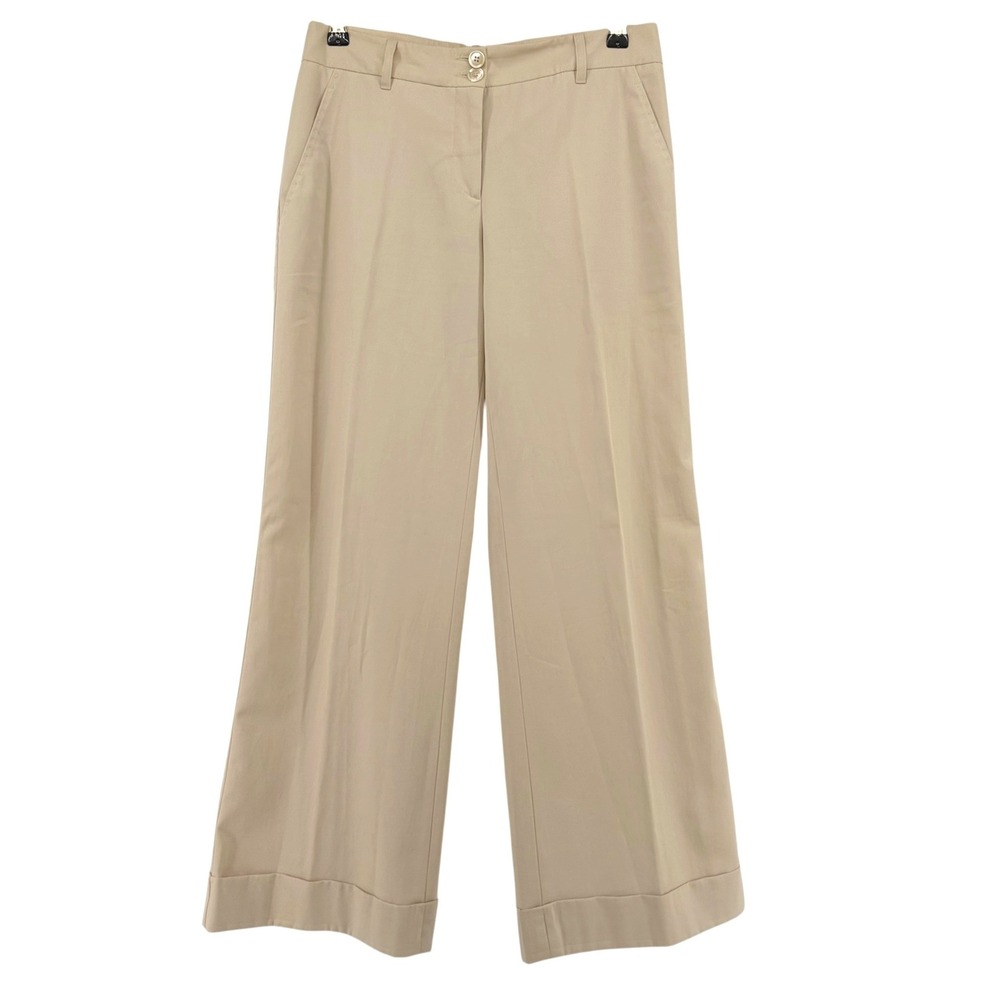 Moschino Womens Tan Cotton Wide Leg Cuffed Chino Trousers Made in Italy Size 8